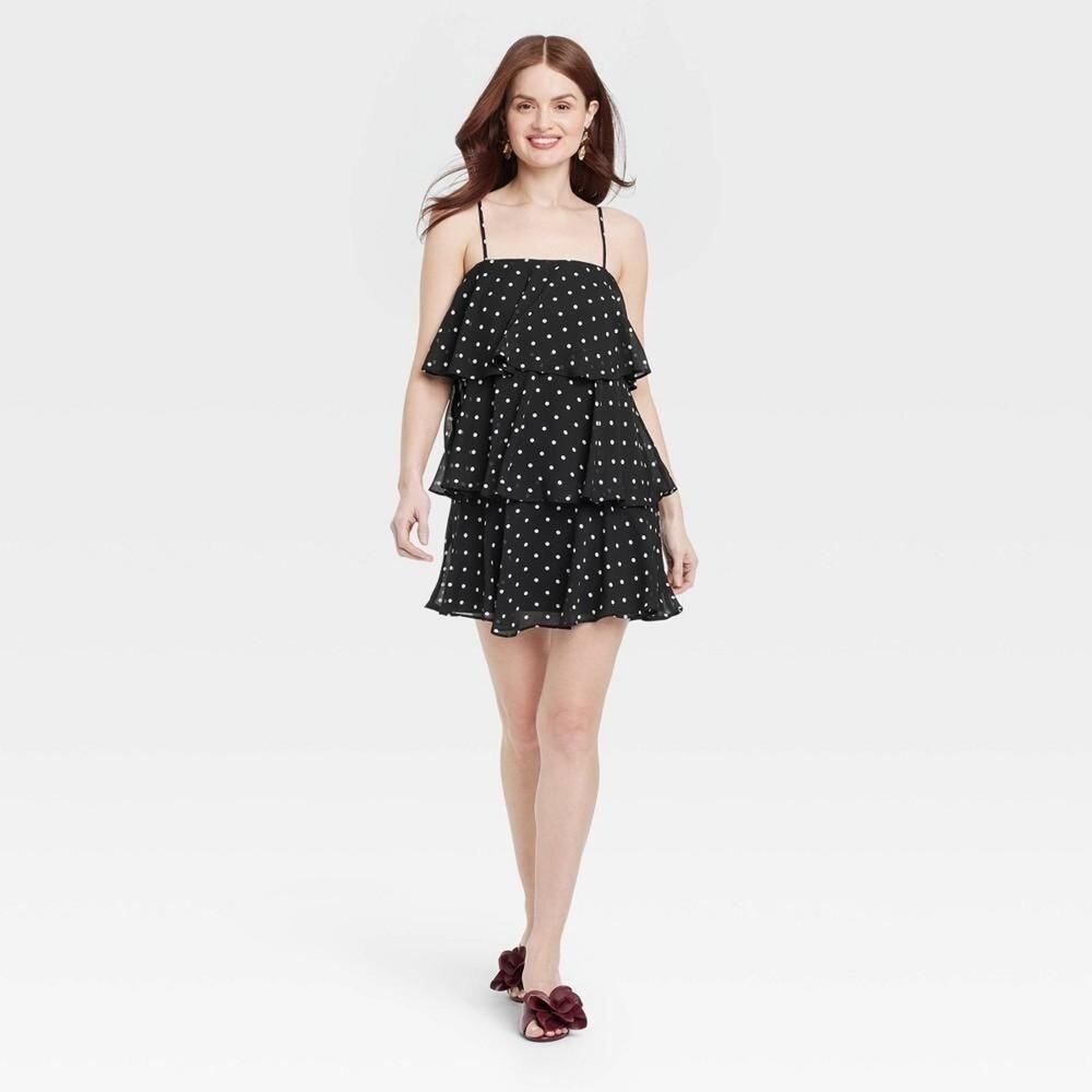 Women's Tiered Ruffle Mini Shift Dress - a New Day™  Size small PolkaDot